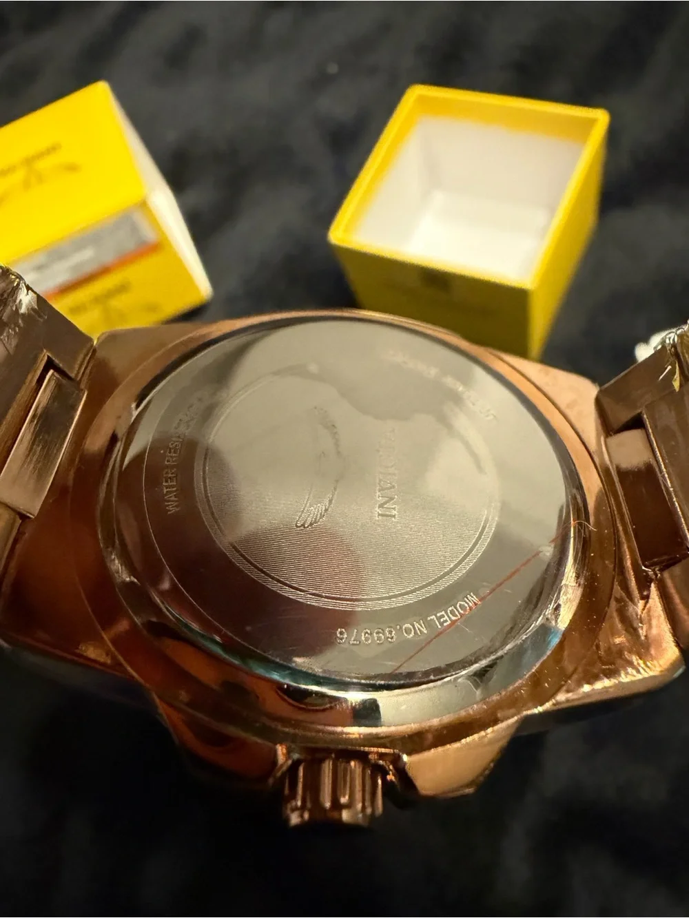 Invicta Rose Gold Tone Watch with Black Dial